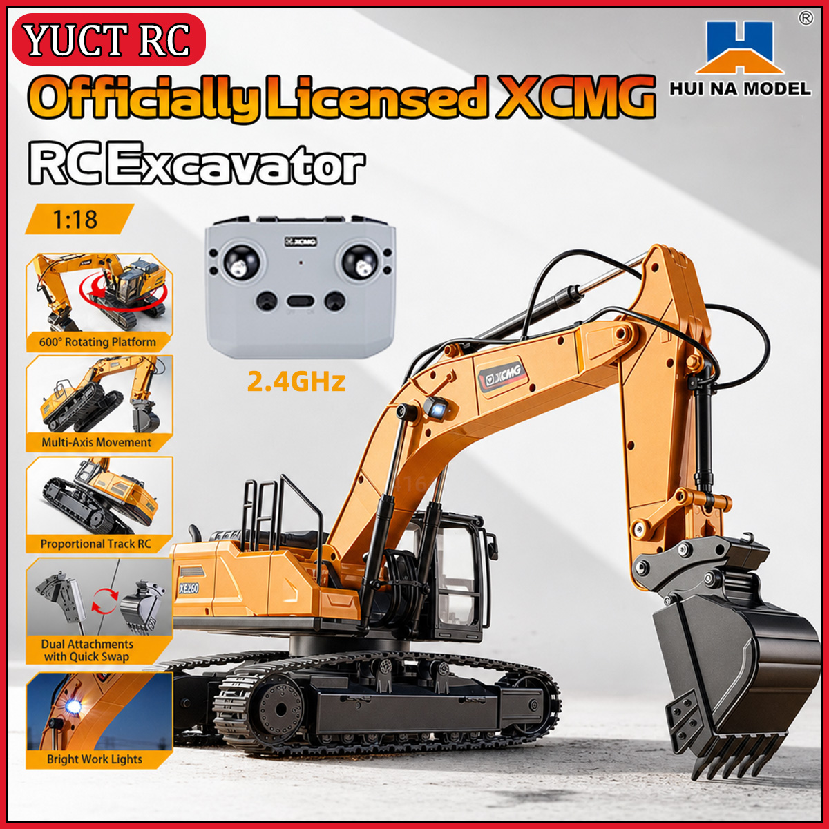 Rc Excavator Hobby - Escavadeira RC HUINA XCMG XE260 1/18