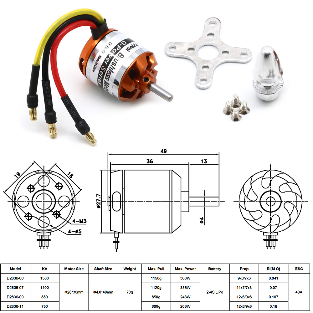 Motor RC D2836 750KV 1500KV 88 - Rc Hobby Grade avaliação e preço